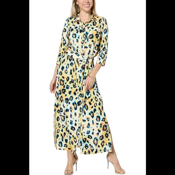 C Wonder by Christian Siriano Maxi Shirt Dress Banana Cream Cloud Leo - Regular - Picture 1 of 1